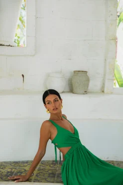 All The Girls Linen Maxi Dress Green