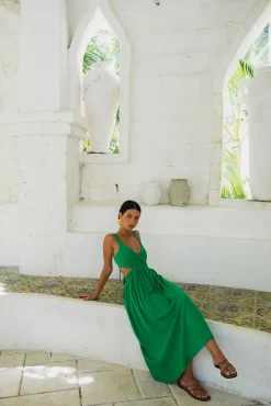 All The Girls Linen Maxi Dress Green