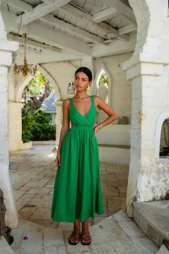 All The Girls Linen Maxi Dress Green