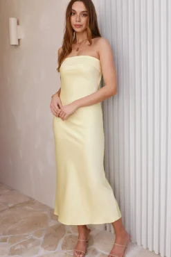 Aloha Strapless Satin Maxi Dress Yellow
