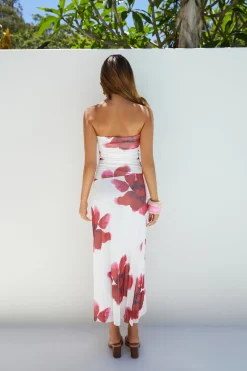 Amara Bloom Strapless Midi Dress Red