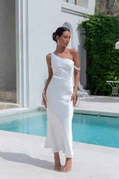 Angelica Satin Maxi Dress White