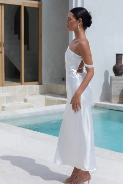 Angelica Satin Maxi Dress White