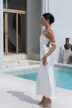 Angelica Satin Maxi Dress White