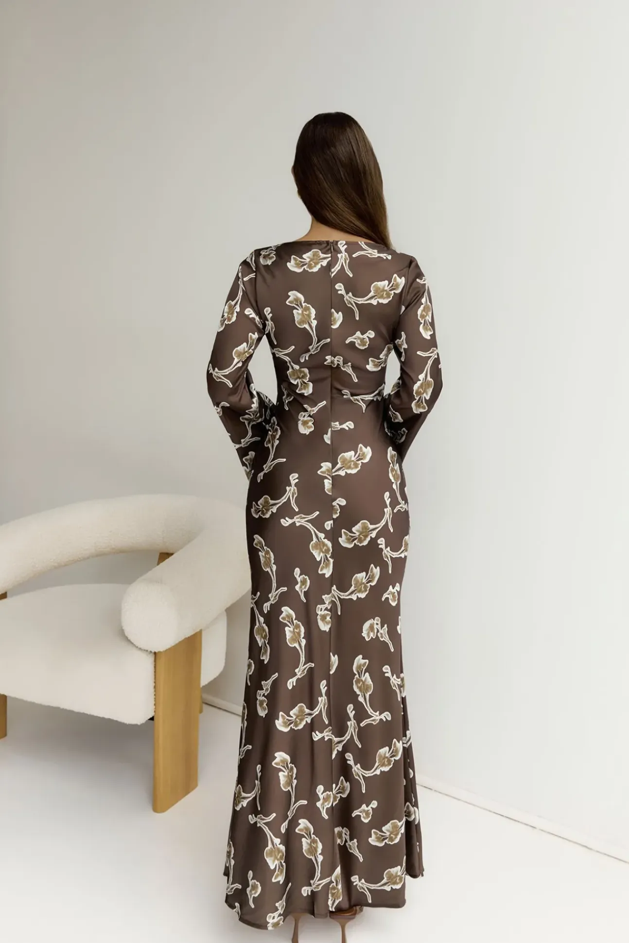 Angeline Long Sleeved Maxi Dress Brown
