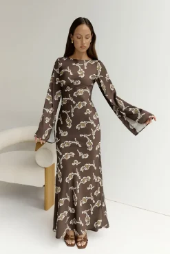 Angeline Long Sleeved Maxi Dress Brown