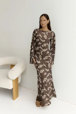 Angeline Long Sleeved Maxi Dress Brown