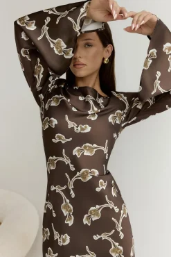 Angeline Long Sleeved Maxi Dress Brown