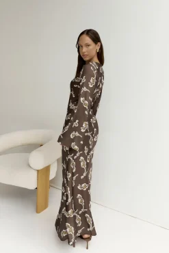 Angeline Long Sleeved Maxi Dress Brown