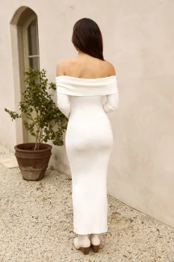 Angels Sing Off Shoulder Knit Maxi Dress White