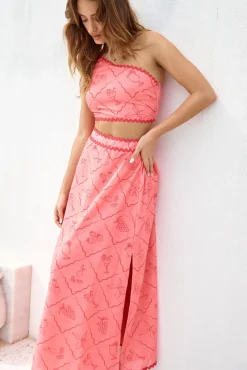 Another Round One Shoulder Crop Top Red