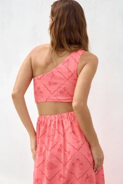 Another Round One Shoulder Crop Top Red