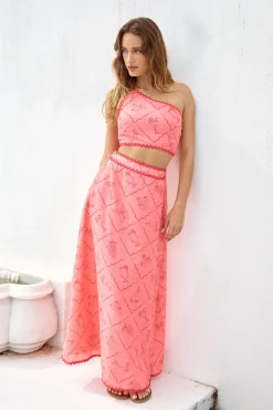 Another Round One Shoulder Crop Top Red