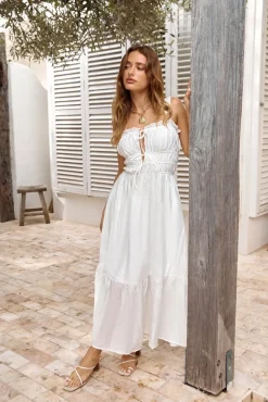 Around The Globe Midi Dress White