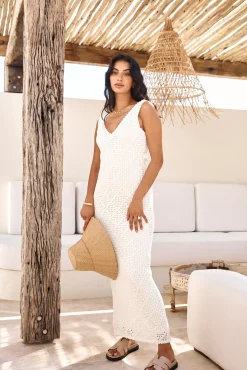 Beach Walk Knit Maxi Dress White