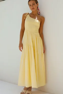 Beaming Hues One Shoulder Maxi Dress Yellow