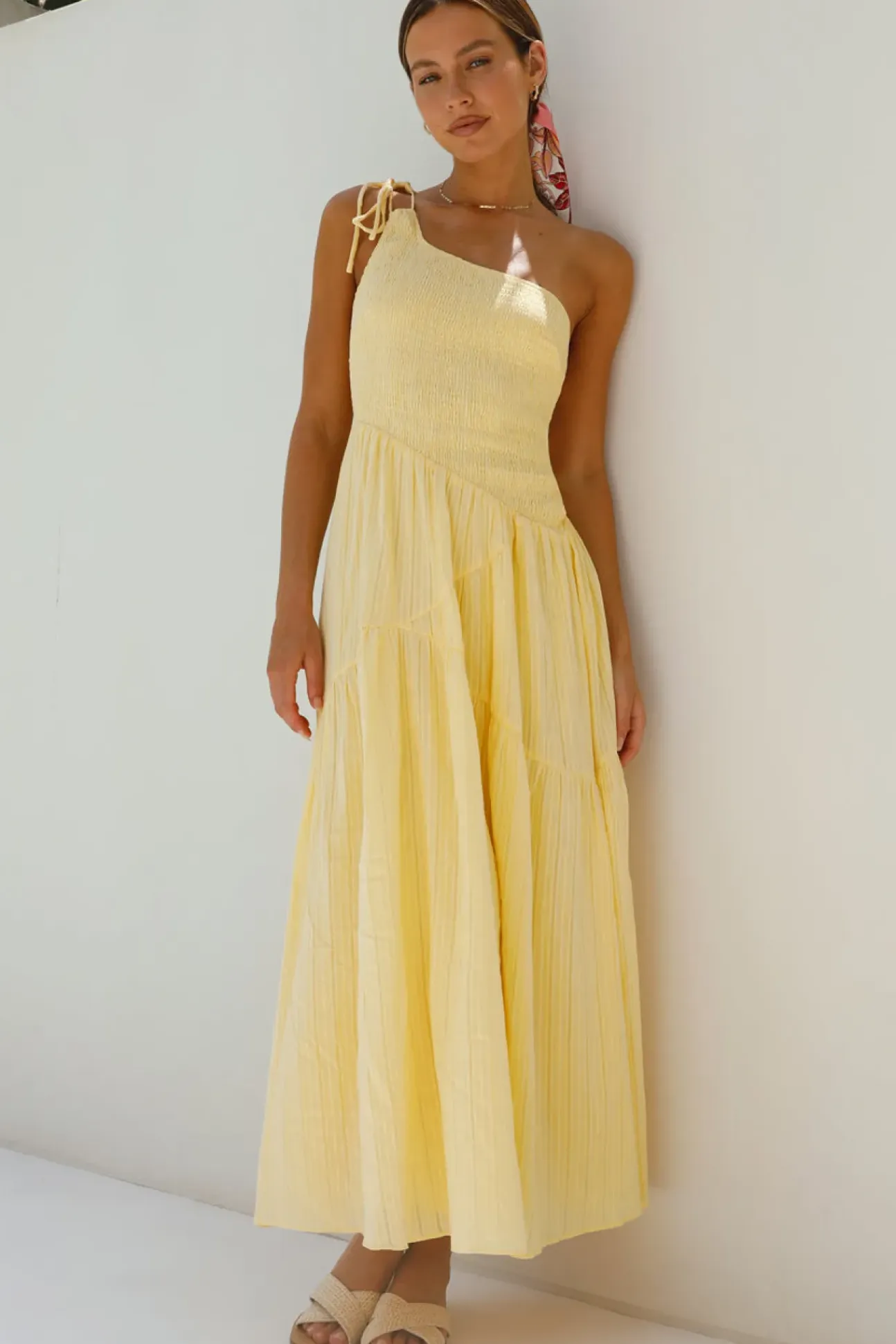 Beaming Hues One Shoulder Maxi Dress Yellow