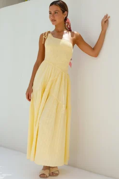 Beaming Hues One Shoulder Maxi Dress Yellow