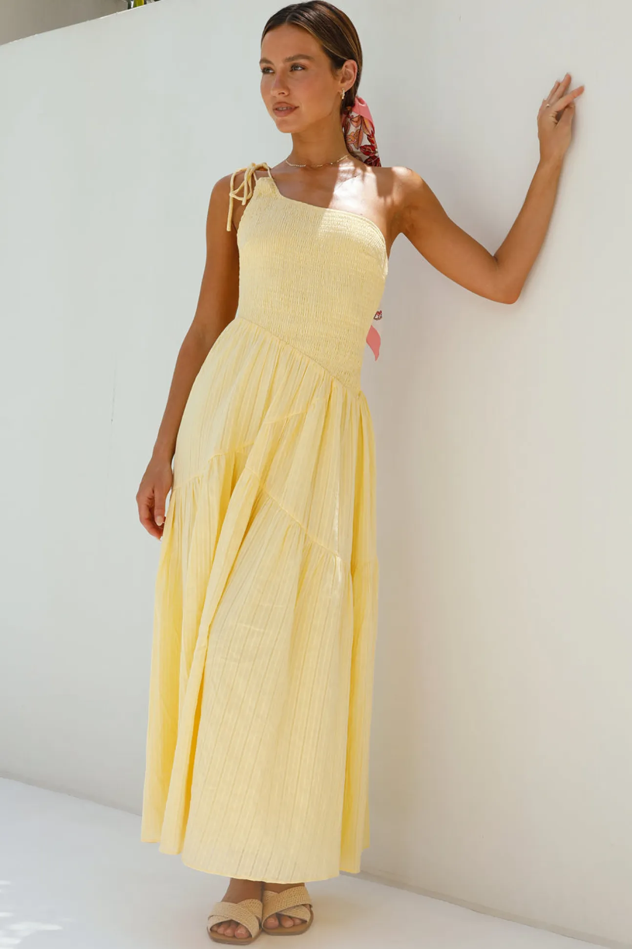 Beaming Hues One Shoulder Maxi Dress Yellow