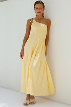 Beaming Hues One Shoulder Maxi Dress Yellow
