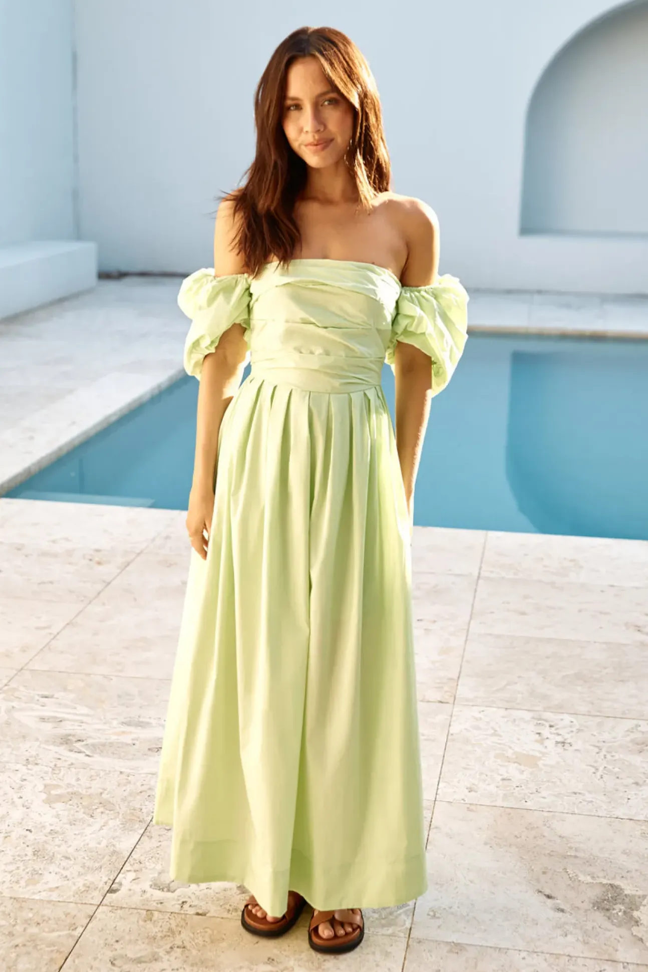 Bella Off-Shoulder Maxi Dress Green