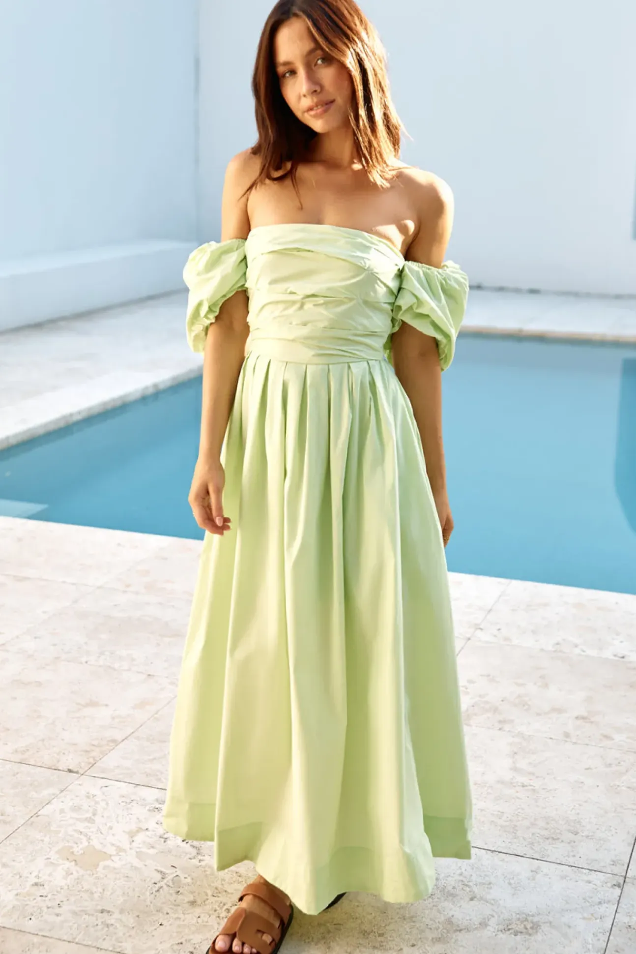 Bella Off-Shoulder Maxi Dress Green