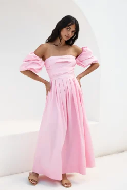 Bella Off-Shoulder Maxi Dress Pink