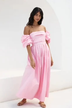 Bella Off-Shoulder Maxi Dress Pink
