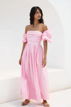 Bella Off-Shoulder Maxi Dress Pink
