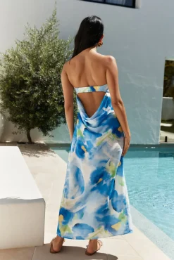 Bliss Cove Strapless Midi Dress Blue