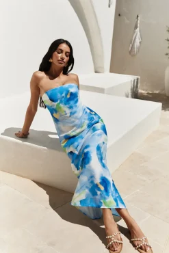 Bliss Cove Strapless Midi Dress Blue