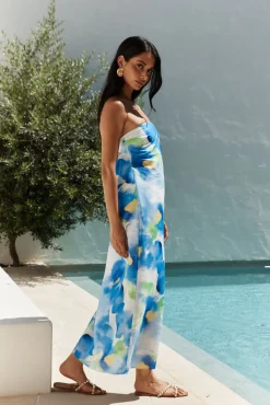 Bliss Cove Strapless Midi Dress Blue