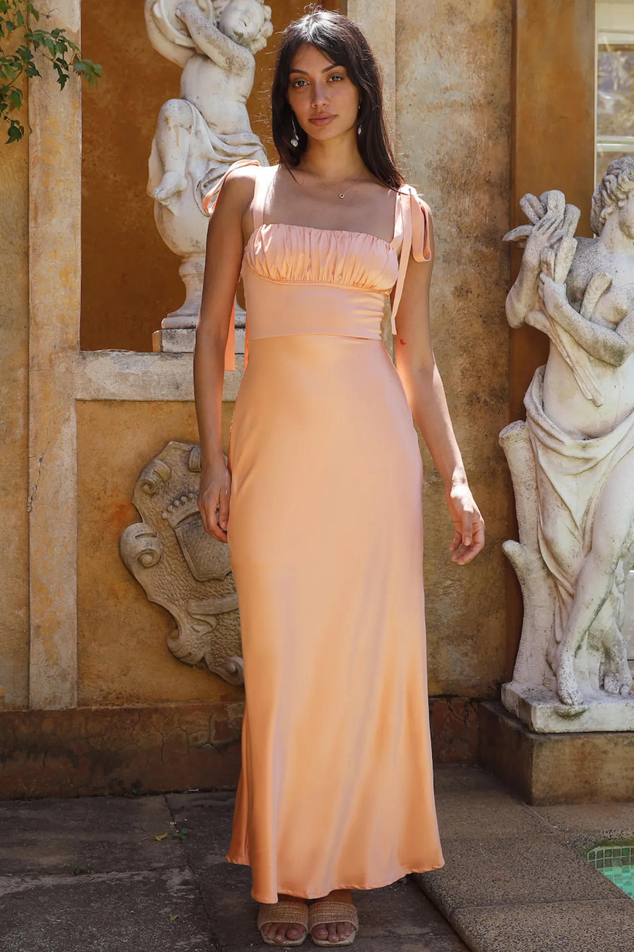 Blissful Satin Maxi Dress Orange
