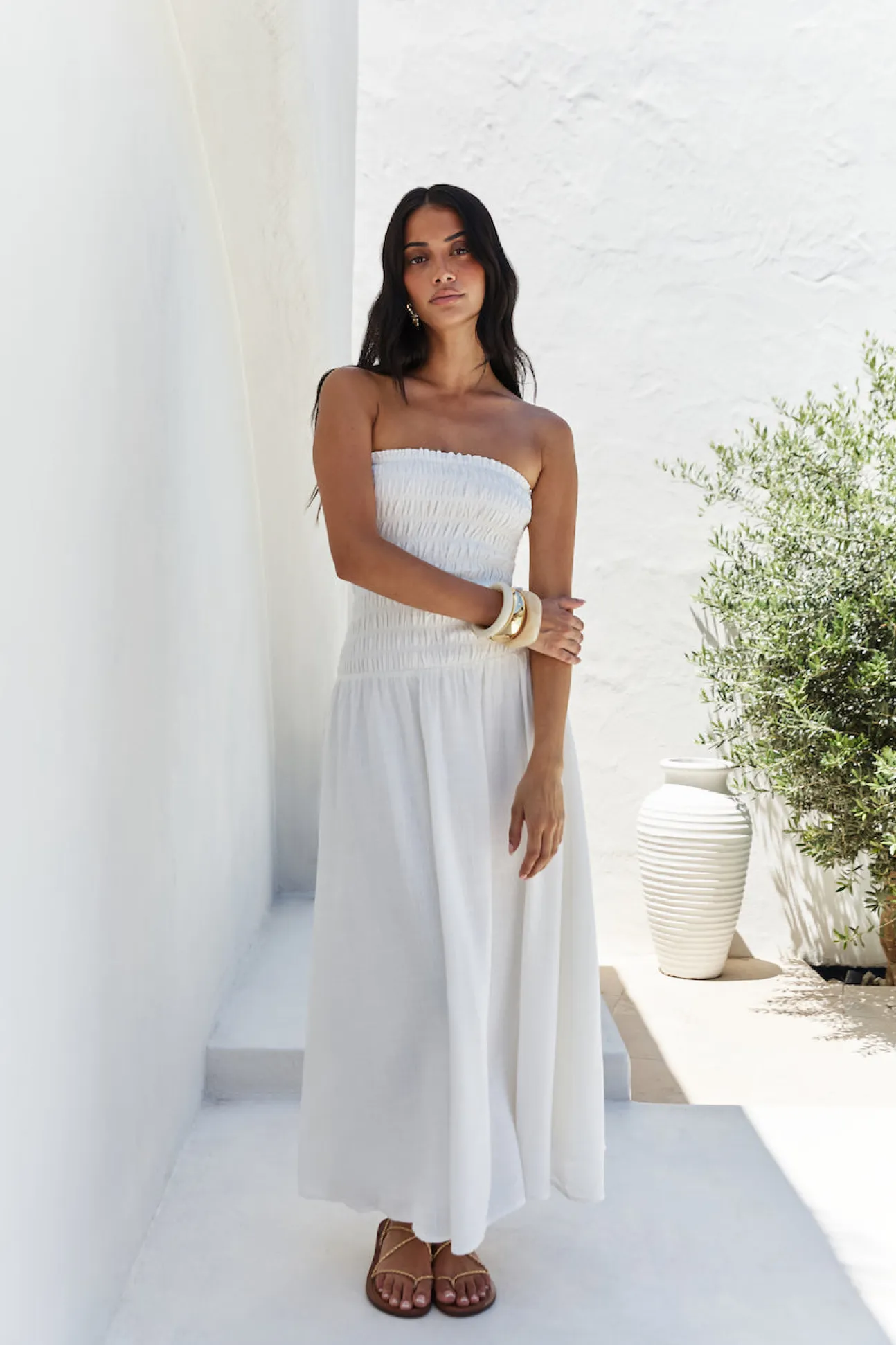 Blossom Bay Strapless Maxi Dress White