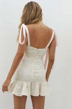 Blossom Embellish Mini Dress Cream