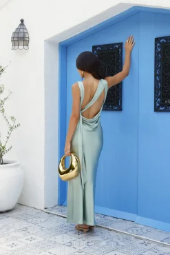 Blossom Kisses Satin Maxi Dress Sage