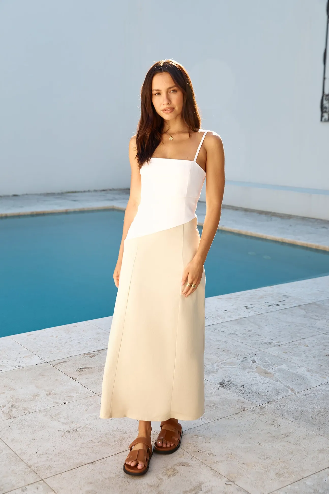 Brunch Date Midi Dress Beige