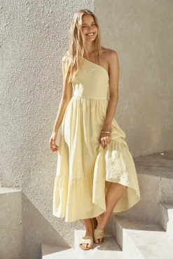 Busy Girl One Shoulder Maxi Dress Yellow