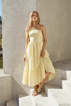 Busy Girl One Shoulder Maxi Dress Yellow