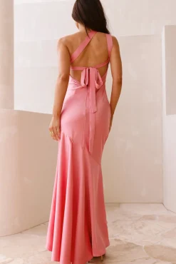 Camilla Satin One Shoulder Maxi Dress Pink