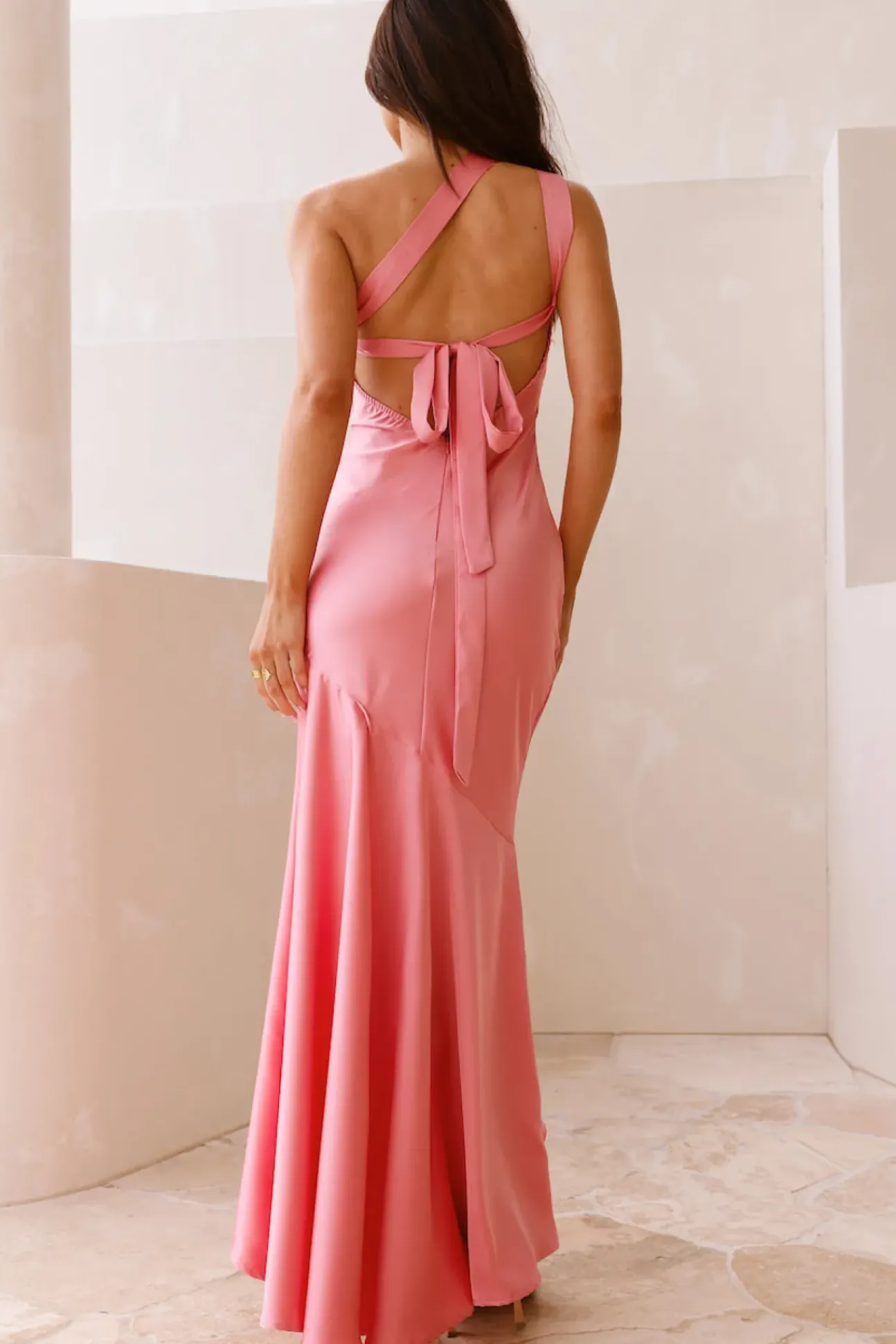 Camilla Satin One Shoulder Maxi Dress Pink