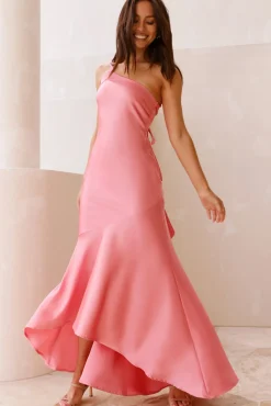 Camilla Satin One Shoulder Maxi Dress Pink