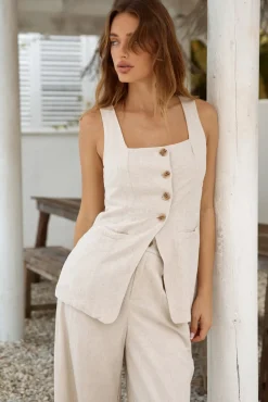 Capriccio Linen Vest Top Beige