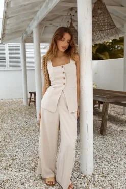 Capriccio Linen Vest Top Beige