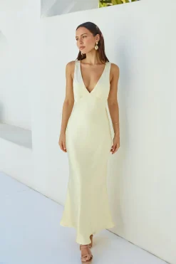 Cheers To You Satin Maxi Dress Yellow