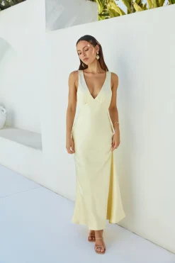 Cheers To You Satin Maxi Dress Yellow