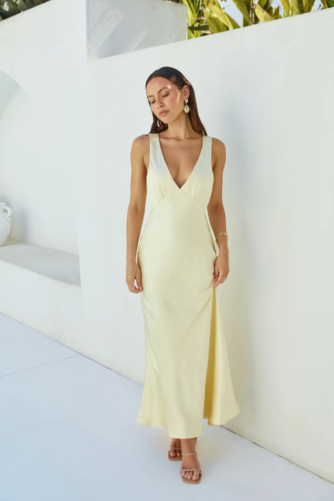Cheers To You Satin Maxi Dress Yellow