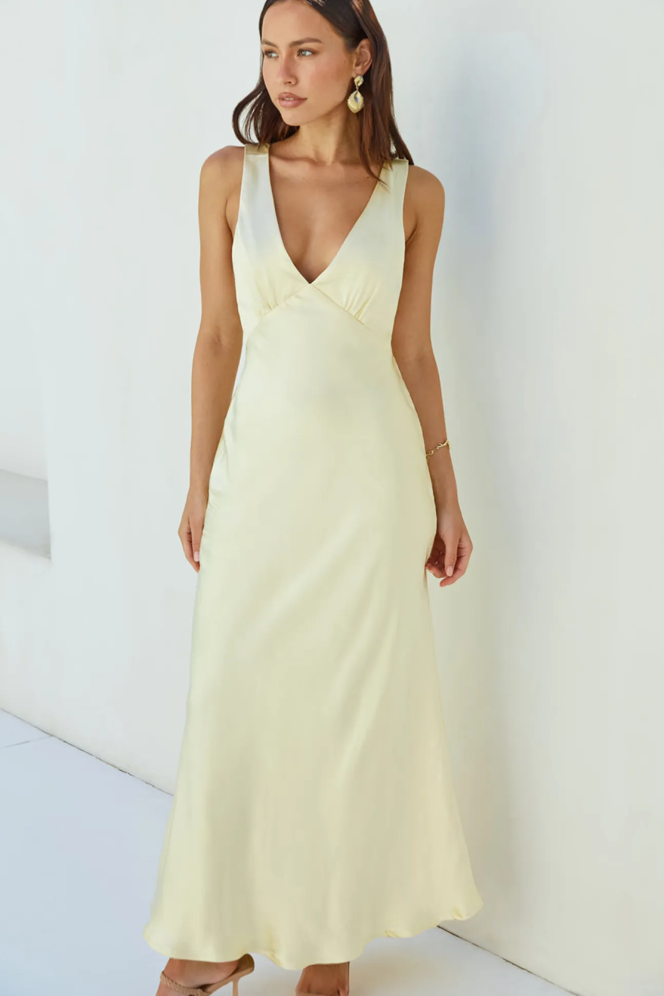 Cheers To You Satin Maxi Dress Yellow