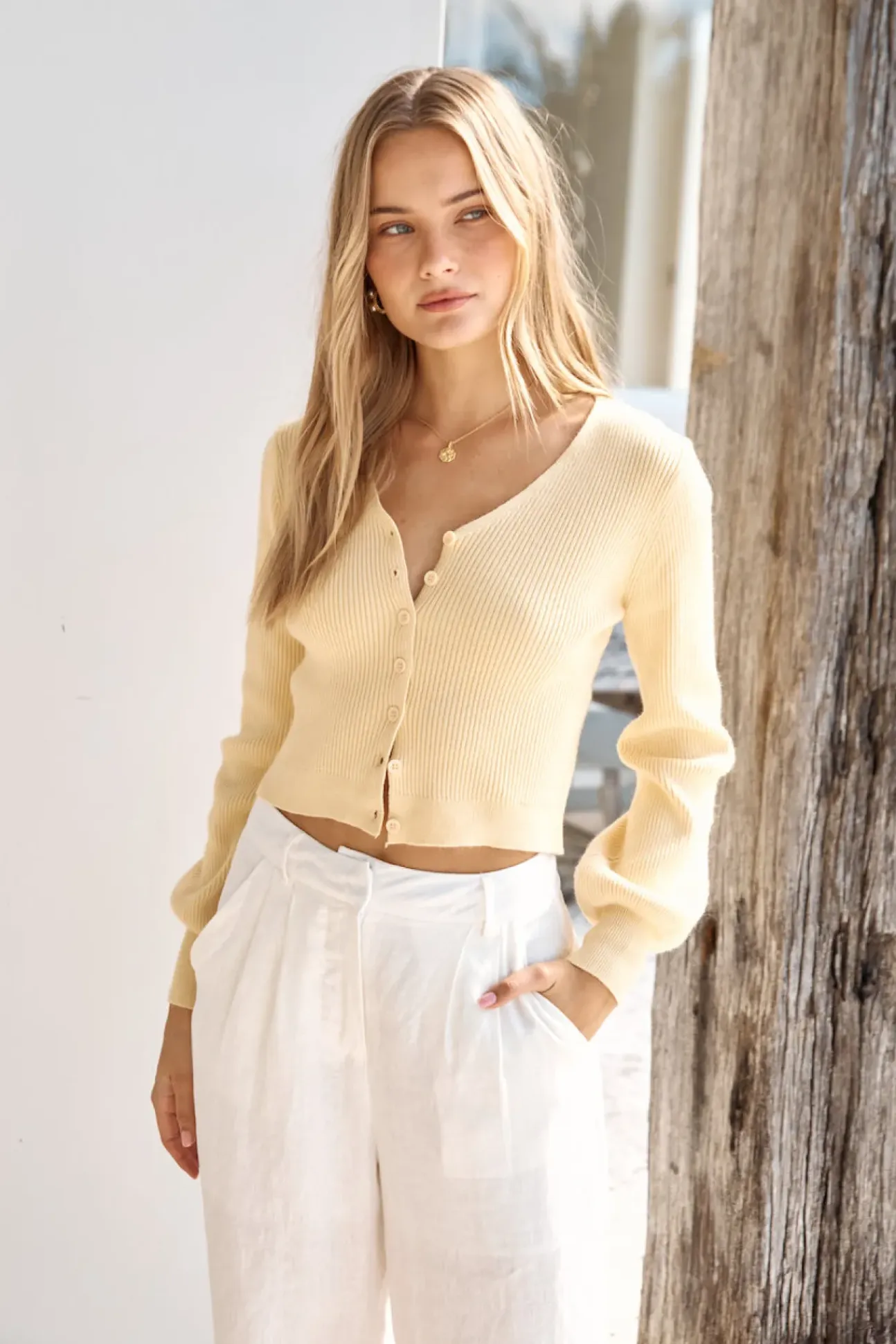 Chilly Days Ribbed Cardigan Top Yellow