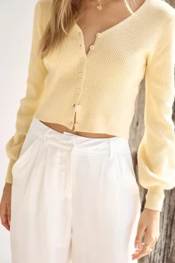 Chilly Days Ribbed Cardigan Top Yellow